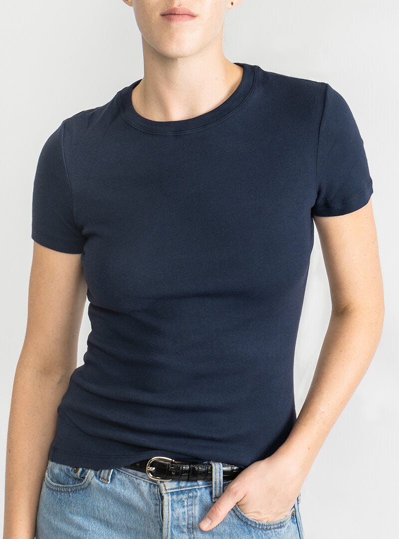 Women's Cotton Short-Sleeve T-Shirt In Navy Blue - Lake Jane Studio